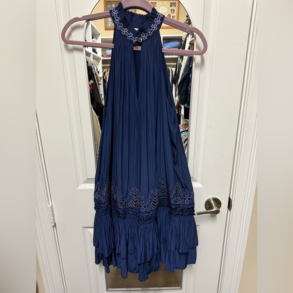 Ramy Brook Deep Blue Embroidered Mini Dress